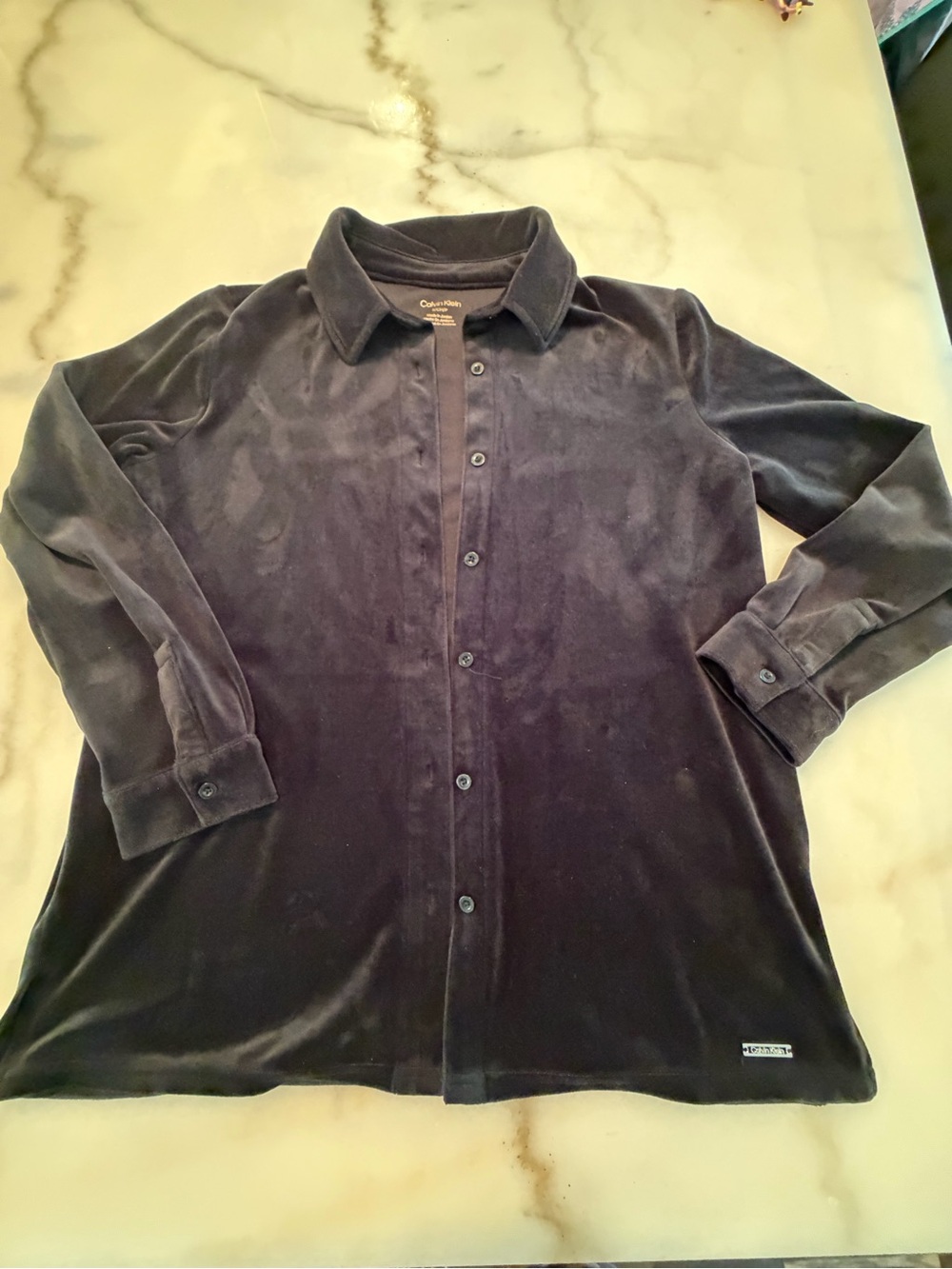 Calvin Klein Men’s Dark Gray Velvet Button-Down Shirt
